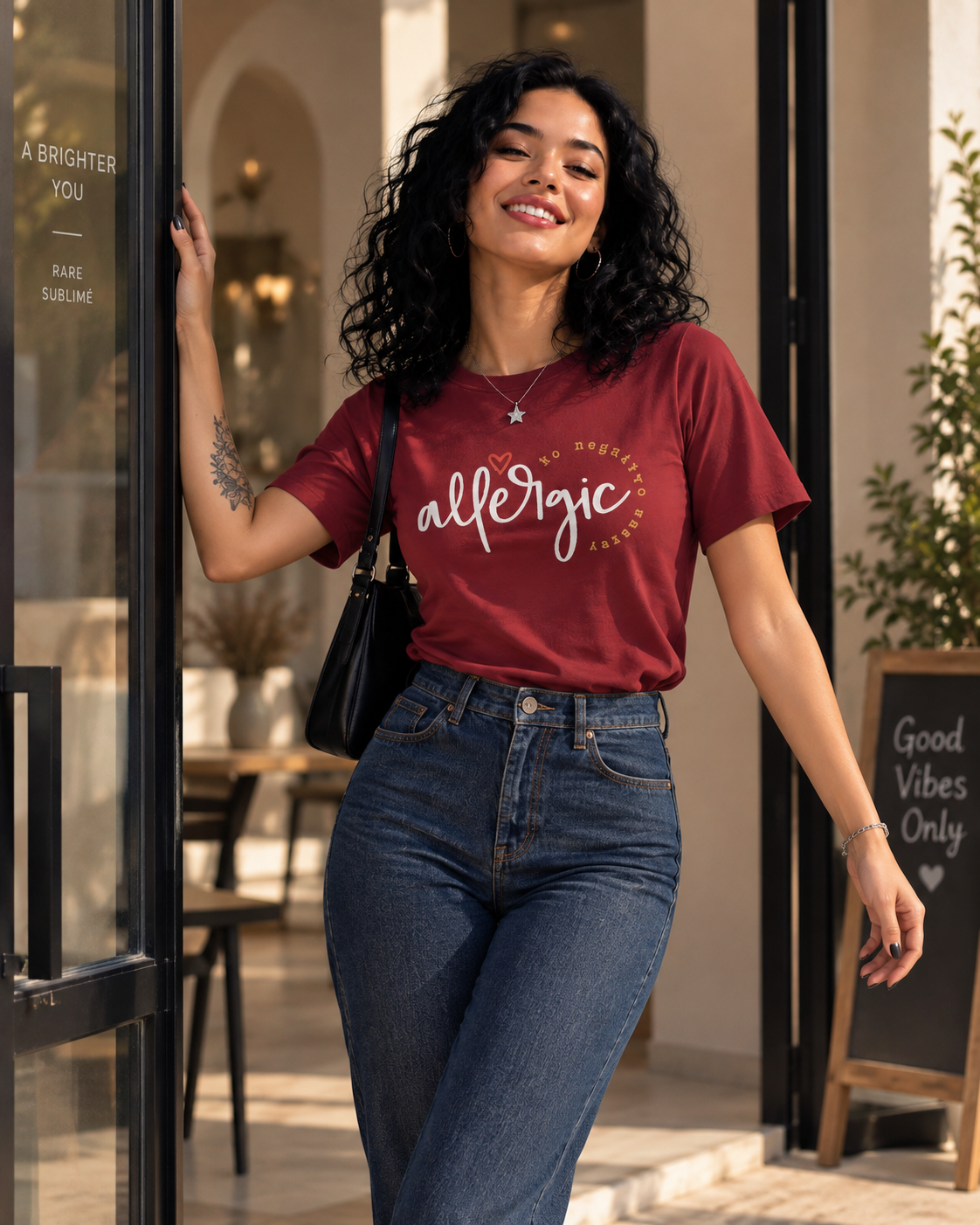 Allergic to Negative Energy T-Shirt – Premium Cotton Graphic Tee for Women