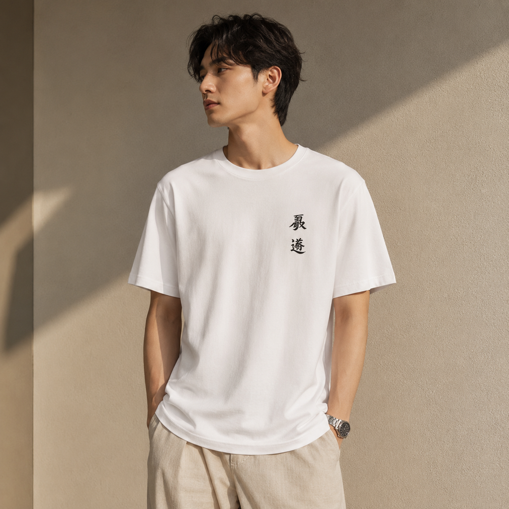 Men’s White Samurai Graphic T-Shirt, 100% Cotton, Short Sleeve Crew Neck, Front and Back Print