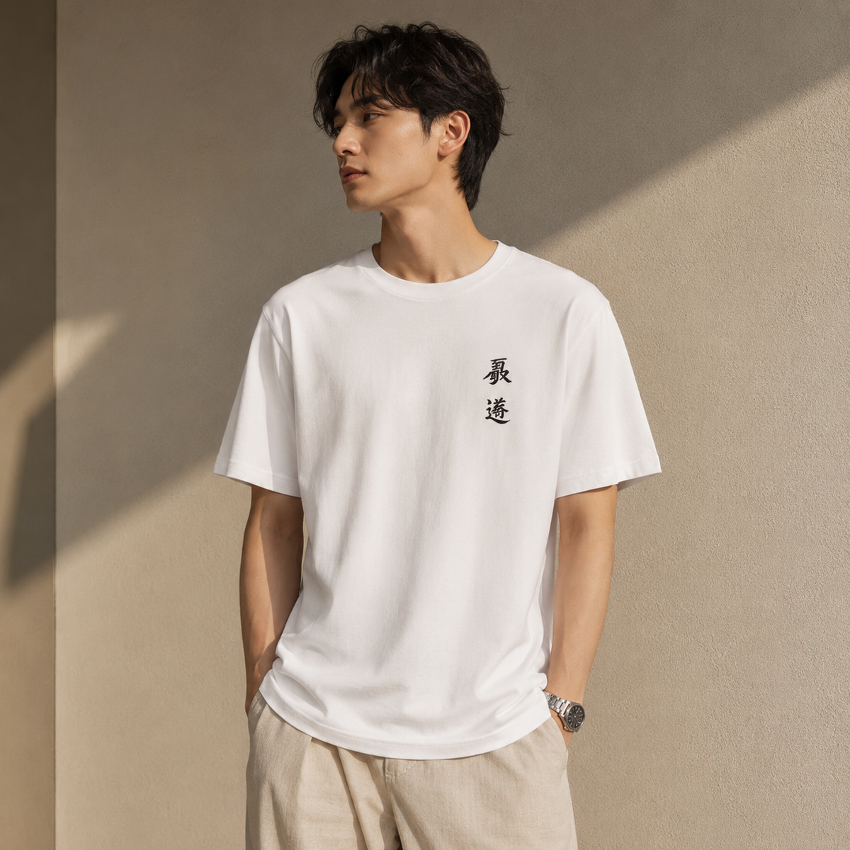 Men’s White Samurai Graphic T-Shirt, 100% Cotton, Short Sleeve Crew Neck, Front and Back Print