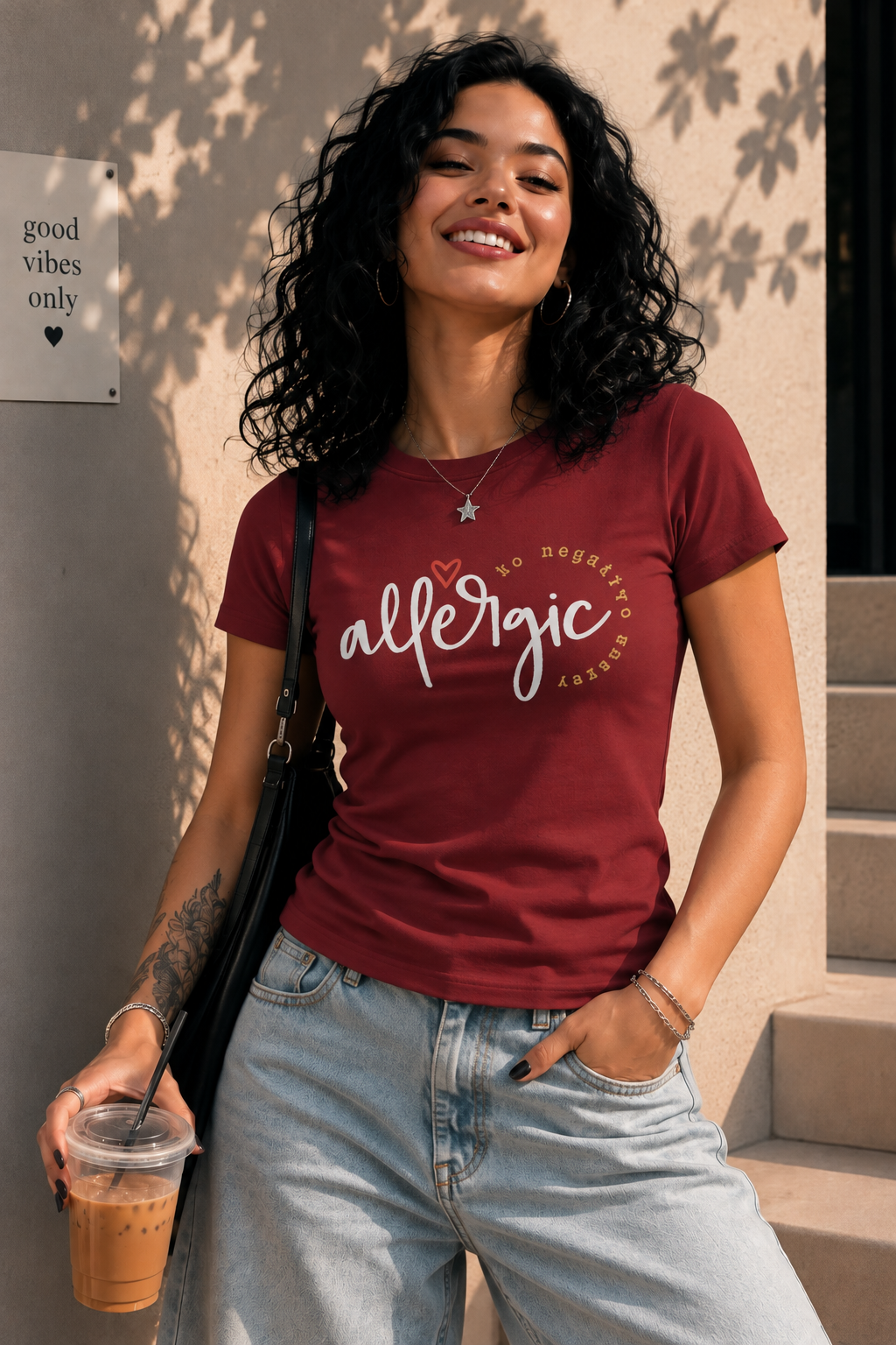 Allergic to Negative Energy T-Shirt – Premium Cotton Graphic Tee for Women