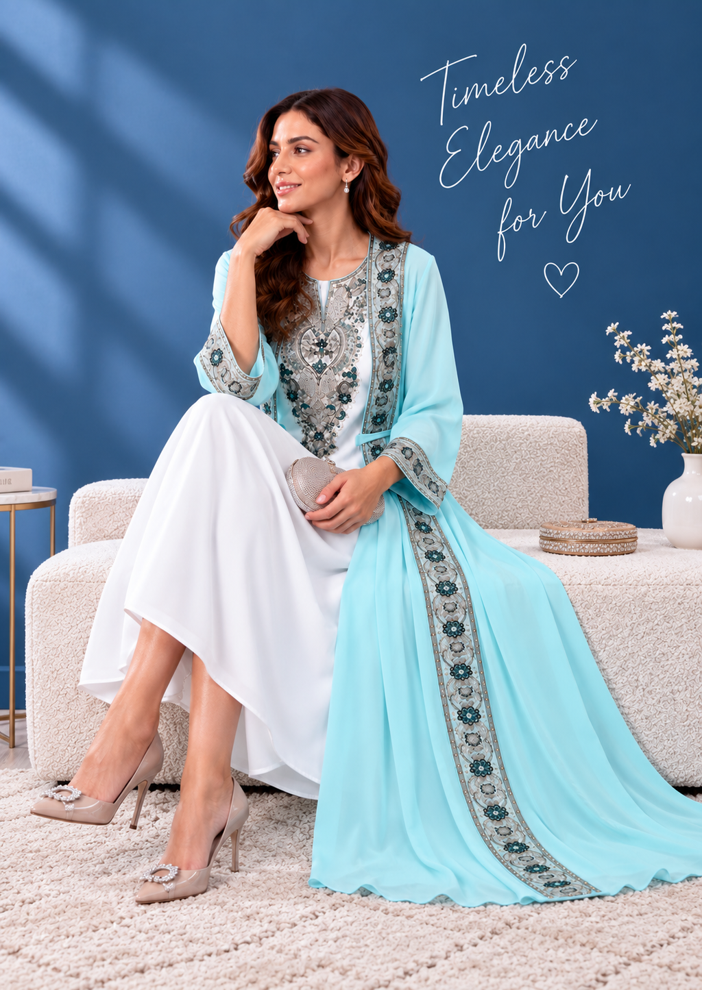 Elegant Light Blue Embroidered Jalabiya for Women – Luxury Traditional Dress-ZR859