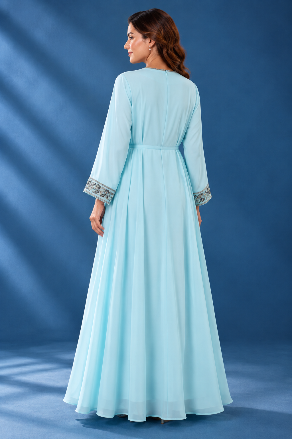 Elegant Light Blue Embroidered Jalabiya for Women – Luxury Traditional Dress-ZR859